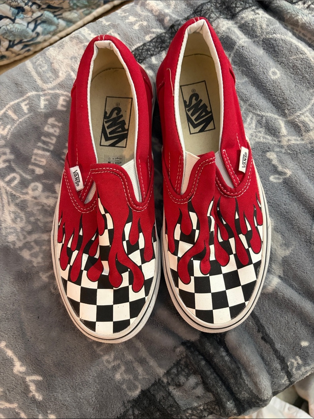 Vans Kids Red Slip-On Checkerboard Flame Sneakers